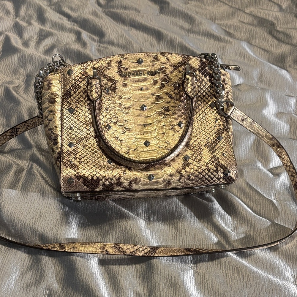 Michael Kors Gold and Brown Python Print Crossbody Bag EUC